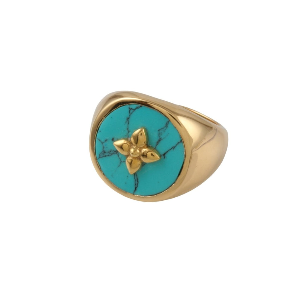 Chevalière Croisette en turquoise reconstituée - CABIROL - CABIROL - Bague