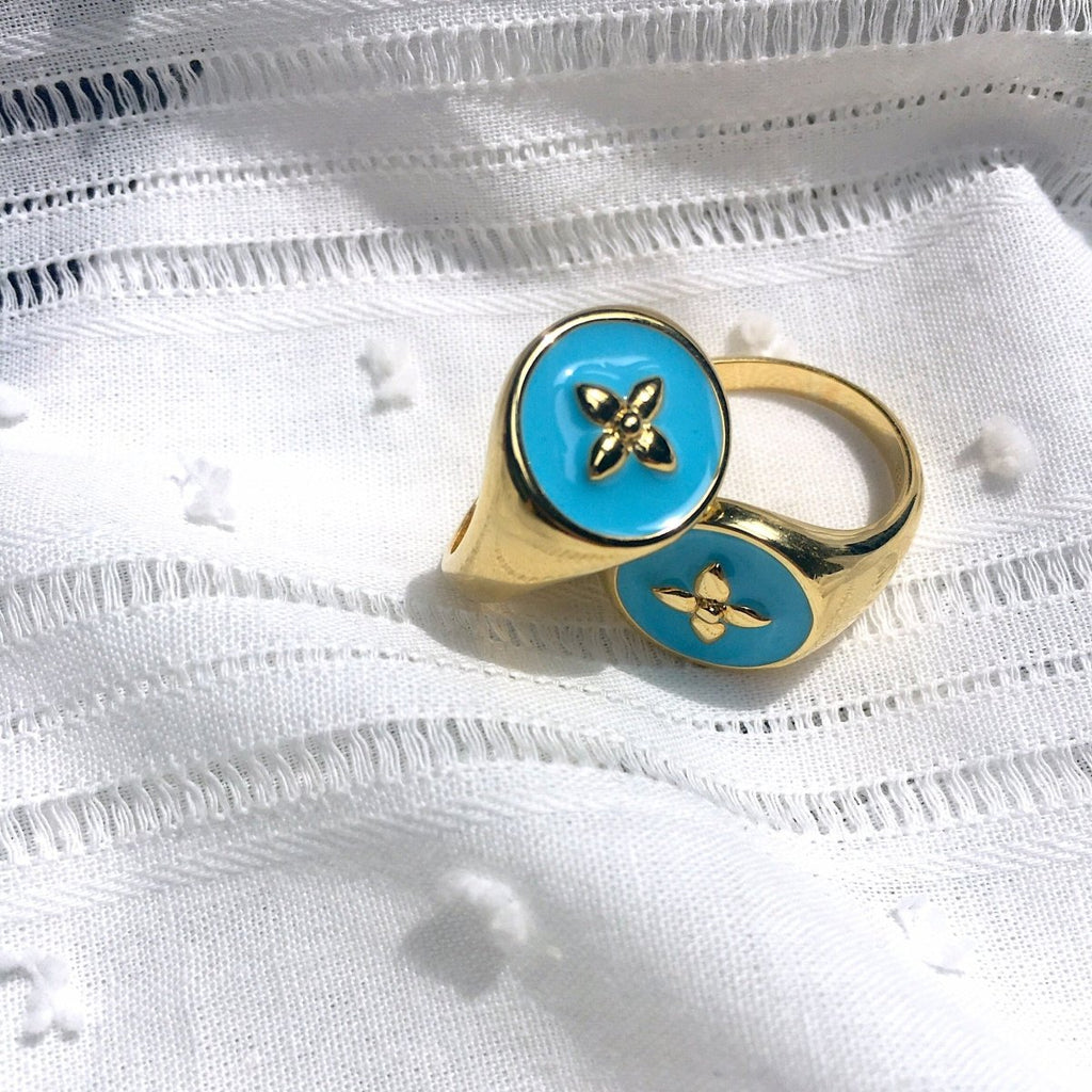 Chevalière Croisette laquée Turquoise - Edition Limitée - CABIROL - CABIROL - chevalière